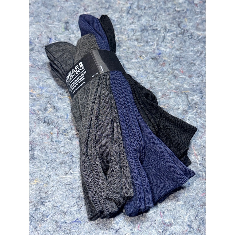Kenneth Cole AWEAR2 Mens 3 Pack Dress Socks Black Navy Charcoal Size 10-13 NEW